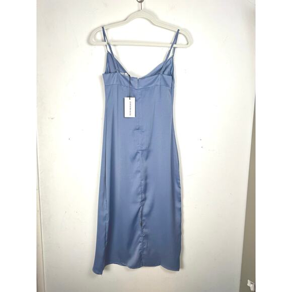 NWT WeWoreWhat Slate Blue Satin Charmeuse Cowl Neck Midi Slip Dress X-Small - Picture 4 of 16